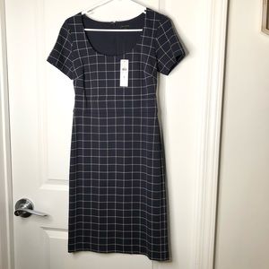 NWT! Ann Taylor Checkered Navy Blue Sheath Dress